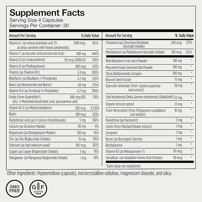 Momentous Essential Multivitamin for Women &amp Men - Complete Vitamin &amp Mineral Complex for Athletes &amp Wellness Enthusiasts - GMO- &amp Gluten-Free - NSF Certified for Sport - 30 Servings