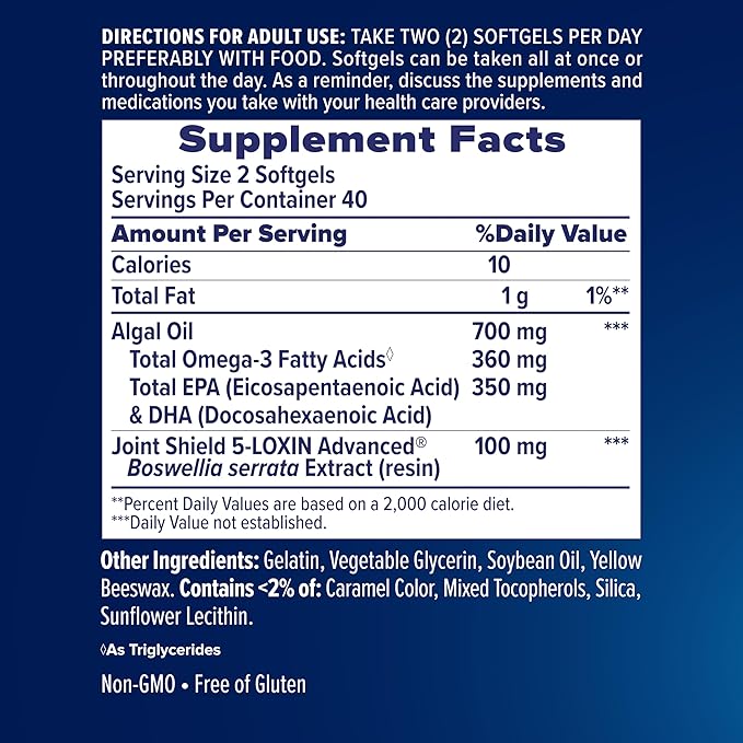 Osteo Bi-Flex Advanced Omega-3 Joint Complex Plant-Based Algae Oil Joint Support Supplement 80 Count Softgels