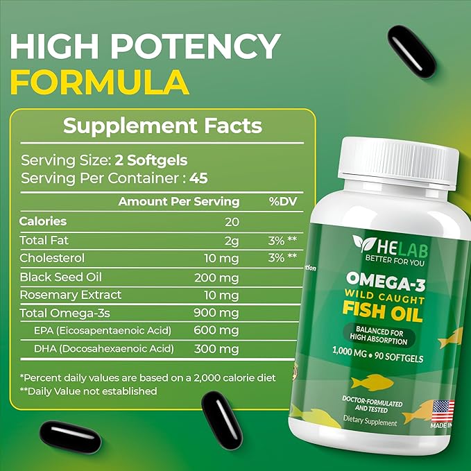Omega 3 Fish Oil Supplementt (90 Count) Wild Caught Omega3 Fish Oil High EPA DHA Rich in Fatty Acid | Omega-3 Supplements for Women &amp Men | Purified Omega3 Fatty Acid Non-GMO Burpless Softgels