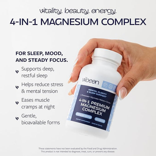 4 in 1 Magnesium for Sleep Support L-Threonate Glycinate Malate &amp Citrate 240mg Chelated Magnesium Complex Supplement (60 Capsules) (1 Month Supply)