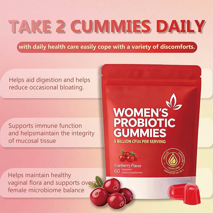 Women's probiotic Gummies Balance Vaginal pH Maintain Women's Health Balance Yeast Flora Enhance Immunity Promote Digestion and intestinal Health and Improve Vaginal Odor (2-Pack)