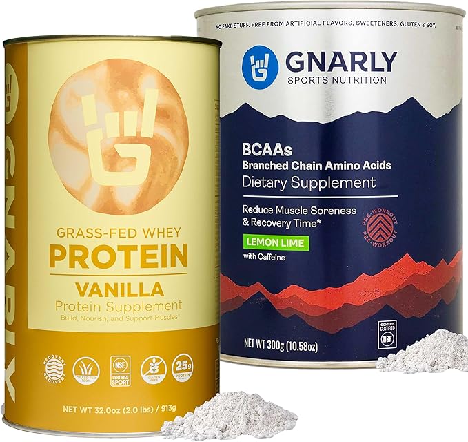 Gnarly Nutrition Gnarly Whey Grass-Fed Protein Supplement Vanilla (32.0oz) BCAAs Lemon Lime (10.58oz)