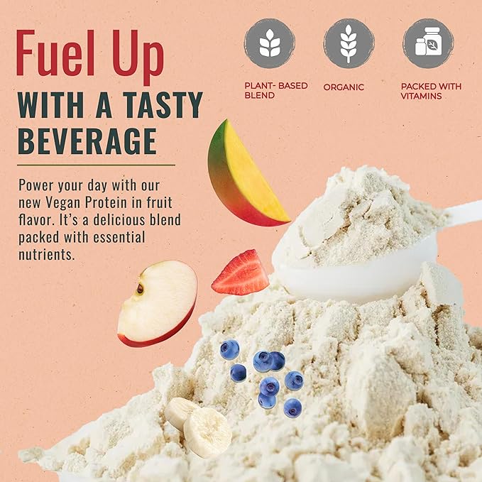 Fuel Vegan Protein Powder Fruit Flavor - 21g of Protein Each Serving Delicious Plant-Based Blend for Muscle Growth Crafted from Pea with Vegan D3 No Artificial Flavors Gluten-Free