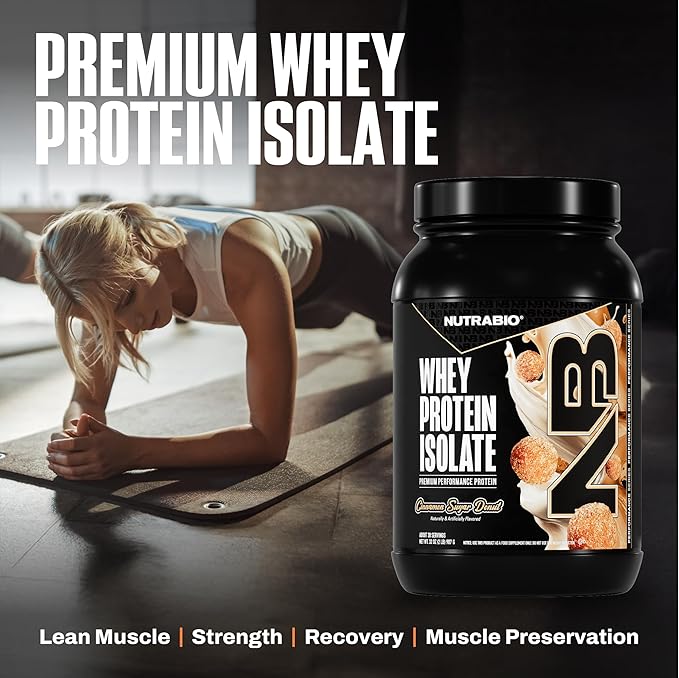 NutraBio 100% Whey Protein Isolate Protein Powder 25g Protein with Complete Amino Acid Profile Non-GMO Soy &amp Gluten Free Low Carb Low Calorie Whey Protein Powder Cinnamon Sugar Donut 2 Lbs