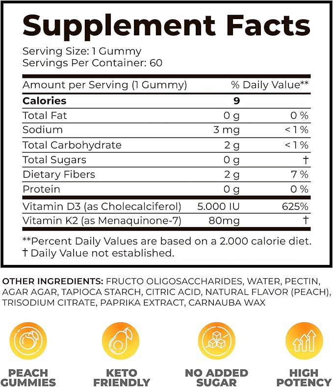 DR. MORITZ Vitamin D3 Gummies (5000 IU) with K2 - for Adults and Kids - Vitamin D3 K2 Gummies for Immune Support &amp Bone Health - Vegan Sugar Free Gluten Free (60 Count)