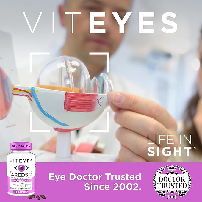 Viteyes AREDS 2 + Omega-3 Macular Support Softgels Plus Triple Strength Omega-3 (650 mg EPA 350 mg DHA) for Heart Health &amp Eye Health Eye Vitamins Vision Supplement 270 Softgels