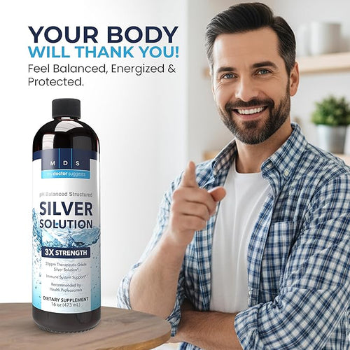 Alkaline Structured Silver Liquid Supplement 30ppm - Immune and Gut Health Support - Extra Strength Structured Colloidal Silver Mineral Supplements - Made in USA (16 oz)