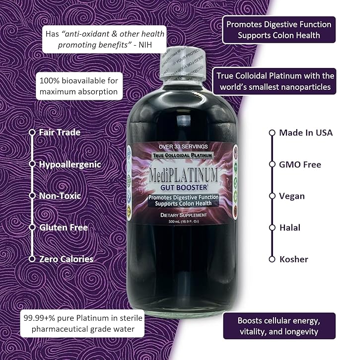 MediPLATINUM Gut Booster True Colloidal Platinum PtNP Nutritional Supplement - 5 US Gallons in a BPA-Free Plastic Cubetainer
