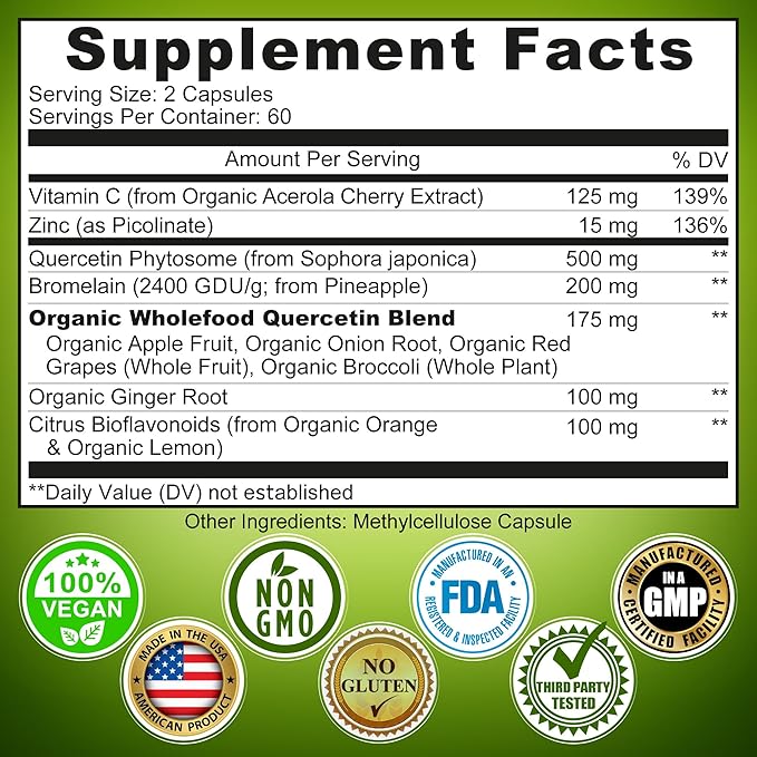 Immune &amp Antioxidant Support Bundle - Liposomal Glutathione 500mg Supplement + Quercetin 500mg with Bromelain Zinc Vitamin C &amp Organic Whole Foods + Liposomal Vitamin C 1100mg Liquid Gel