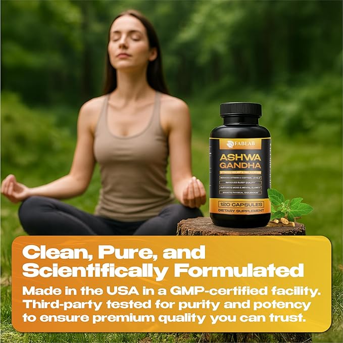Ashwagandha GABA &amp Magnesium Glycinate Supplement 120 Capsules Natural Stress Relief Mood Support &amp Relaxation Sleep Aid &amp Adrenal Support Non-GMO