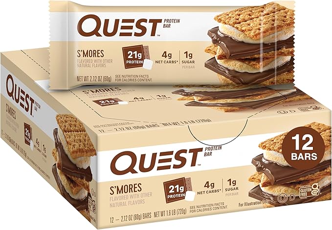 Quest Nutrition White Chocolate Raspberry Protein Bars High Protein Low Carb Gluten Free Keto Friendly 12 Count &amp S'mores Protein Bar High Protein Low Carb Gluten Free Keto Friendly 12 C
