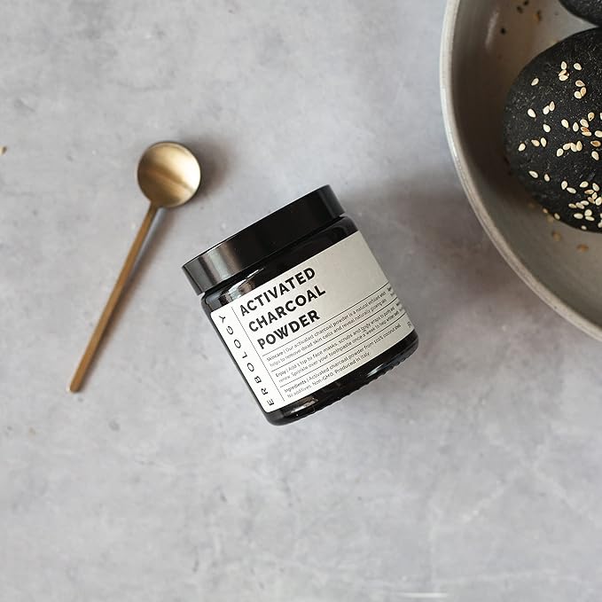Erbology Activated Charcoal Powder 1.8 oz - Teeth Whitening - Add to Face Masks Toothpaste and Body Wraps for Natural Exfoliation - Natural Digestive Aid - Vegan - Recyclable Glass Jar