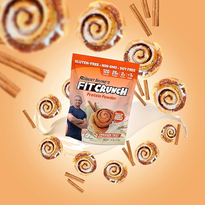 Fit Crunch Tri-Blend Whey Protein Keto Friendly Low Calories High Protein Gluten Free Soy Free (18 Servings Cinnamon Twist)