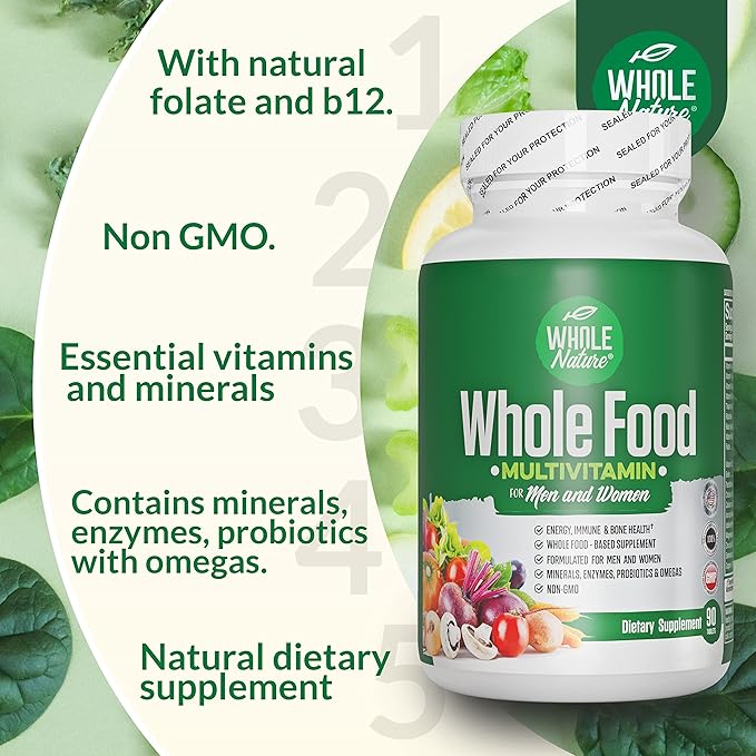 Whole Food Multivitamin for Men and Women (2PACK): Whole Nature Daily Superfood Vitamins Plus Minerals Digestive Enzymes Probiotics and Omegas. Plant Based Multi Vitamin Non GMO Gluten Free