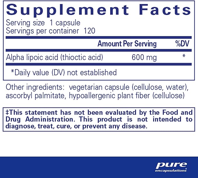 Pure Encapsulations Alpha Lipoic Acid 600 mg - ALA Supplement for Liver Support Antioxidants Nerve Health Cardiovascular Health &amp Carbohydrate Support - Premium Alpha Lipoic Acid - 120 Capsules