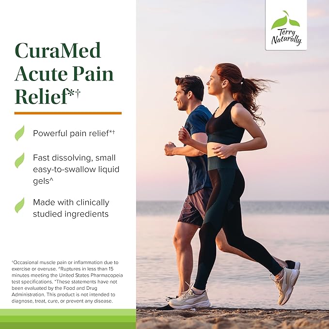 Terry Naturally CuraMed Acute Pain Relief - Supplement with BCM-95 Curcumin &amp BOS-10 Boswellia - Black Sesame Seed Oil to Support Relief of Occasional Discomfort - 60 Liquid Gels (Pack of 2)