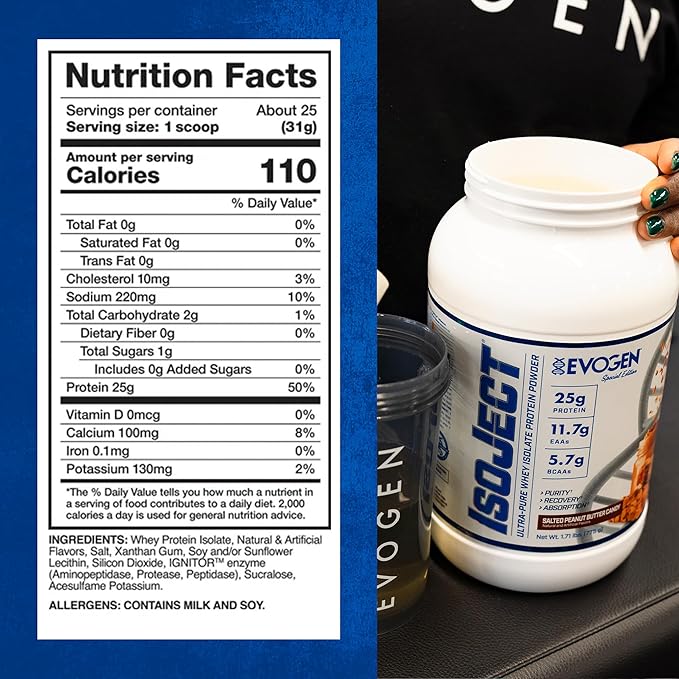 Evogen Isoject - Whey Protein Isolate | Ultra-Pure Whey Protein Powder with Ignitor Enzymes BCAAs and EAAs | Enhanced Absorption &amp Recovery | Salted Peanut Butter Candy | 25 Servings