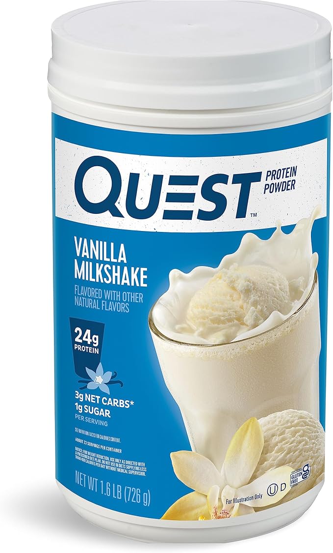 Quest Nutrition Vanilla Milkshake Protein Powder 24g of Protein 1g of Sugar 1.6 Pound 23 Servings &amp Cookies &amp Cream Protein Powder 20g Protein 1g Sugar Low Carb Gluten Free