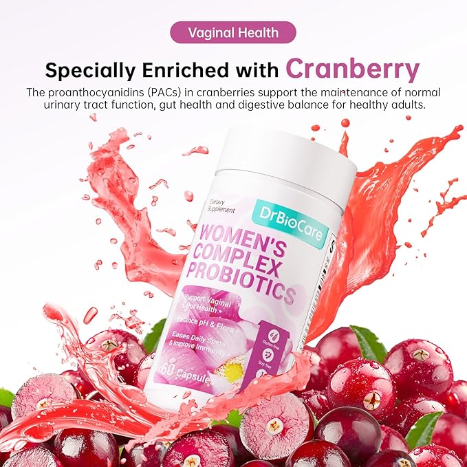 Women's Complex probiotics Vaginal Probiotics for Women Vag Health Ashwagandha Extract Cranberry Concentrate Mulberry Leaf Extract Non-GMO Gluten-Free Soy-Free Dairy Free 120 Capsules