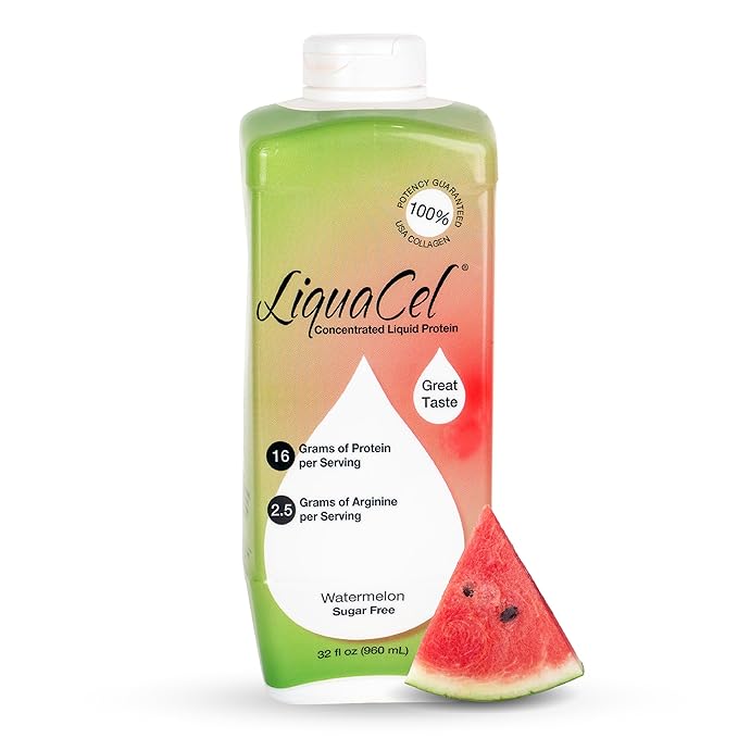 LiquaCel Concentrated Liquid Protein Watermelon Flavor Ready-to-Drink 16g Hydrolyzed Collagen Protein and 2.5g Arginine Per 1oz Serving Sugar &amp Gluten Free 32 fl oz Bottle