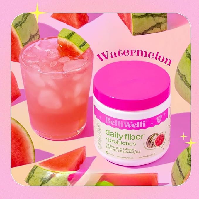 Belli Welli Daily Fiber Supplement Bundle - Cucumber Lime Mint &amp Watermelon - with Collagen Probiotics &amp Electrolytes - Refreshing Wellness Flavors 32 Total Servings
