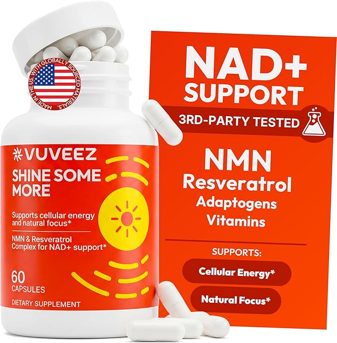 NAD+ Supplement with NMN &amp Resveratrol – Supports Cellular Energy &amp Focus – 60 Capsules – for Women &amp Men – Shine Some More