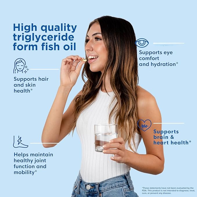 Triglyceride Omega 3 Fish Oil – High EPA &amp DHA for Eye Joint Heart &amp Brain Support – Omega-3 Fatty Acids - Lemon Flavor – 180 Softgels – 90 Day Supply