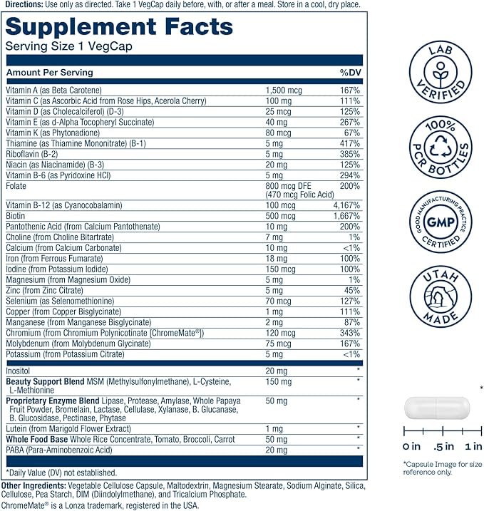 SOLARAY Once Daily Woman Multivitamin with Iron Cellular Energy Digestion Red Blood Cell Support Multivitamin for Women w/Vitamin D Vitamin B12 Prenatal Vitamins Support w/Folic Acid 90 Serv