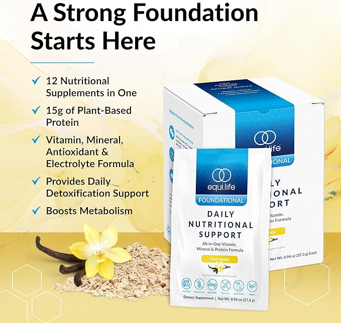 Equilife Daily Nutritional Support All-in-One Multivitamin Meal Replacement Pure Vanilla Flavor 15G Plant Protein Supports Overall Wellness Including Energy Digestion &amp Skin 14 Packets