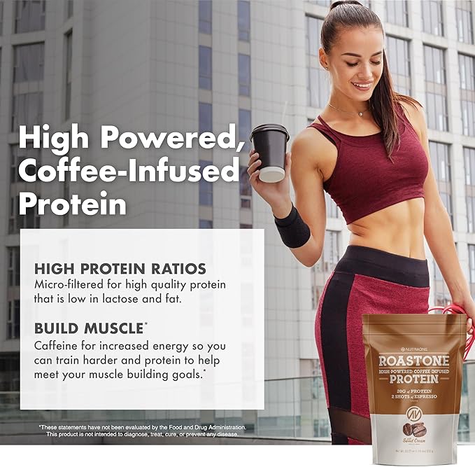 NutraOne RoastOne Coffee Protein Powder Coffee Infused Whey Protein Powder for Energy &amp Focus 160mg Caffeine and 20g Protein (Sweet Cream – 1.35 lbs.)