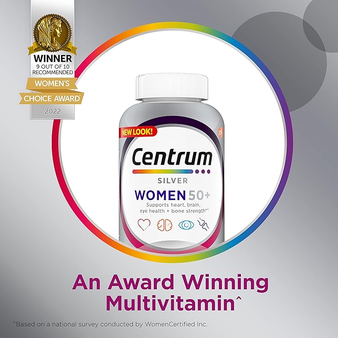 Centrum Silver Women's Multivitamin for Women 50 Plus Multivitamin/Multimineral Supplement with Vitamin D3 B Vitamins Calcium and Antioxidants Gluten Free Non-GMO Ingredients - 65 Count
