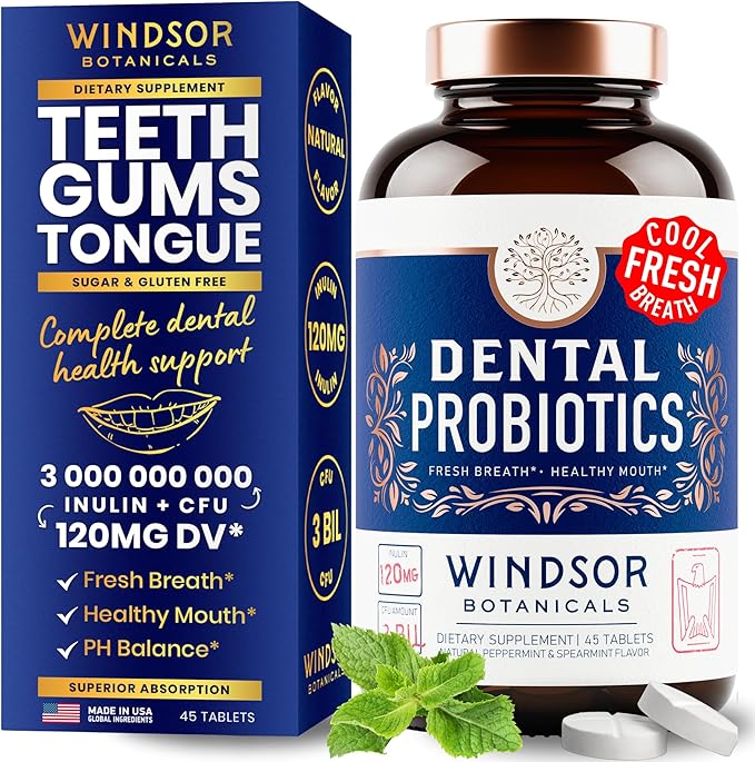3-PACK Oral Probiotics for Teeth and Gums - 3BN CFU Lactobacillus Salivarius Acidophilus Rhamnosus - Bad Breath Treatment for Adults - 135 Chewable Mint Dental Probiotic Tablets for Women &amp Men