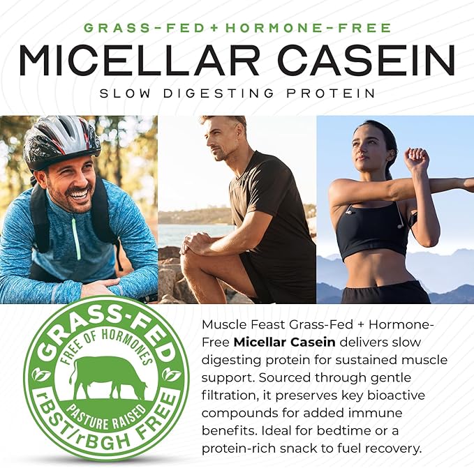 Muscle Feast Grass Fed Micellar Casein Protein Powder Pasture Raised &amp Hormone Free Slow Digesting Casein Protein - Supports Overnight Muscle Recovery Gluten Free Protein Powder - Chocolate 4l