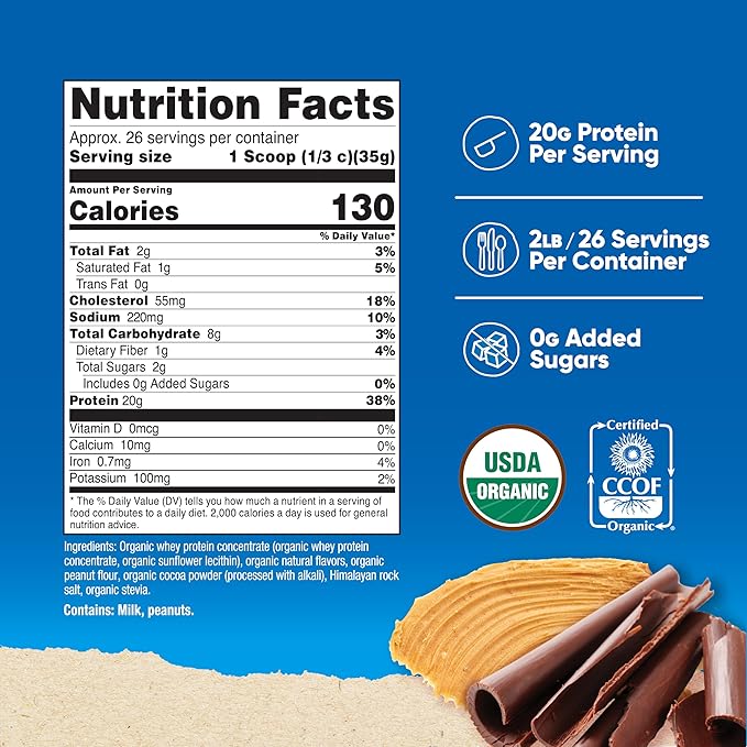 Nutricost Organic Whey Protein Concentrate Chocolate Peanut Butter Flavored (2LBS) - Gluten-Free Non-GMO