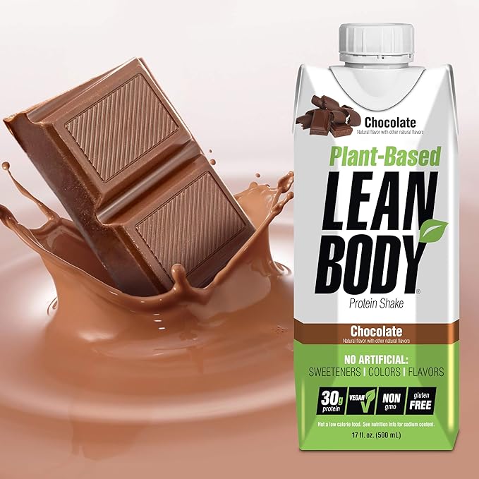Lean Body Ready-to-Drink Plant-Based Vegan Chocolate Protein Shake 30g Protein No Artificial Flavors Sweeteners or Colors Non GMO Gluten Free Premium Pea &amp Rice Blend (Pack of 12)