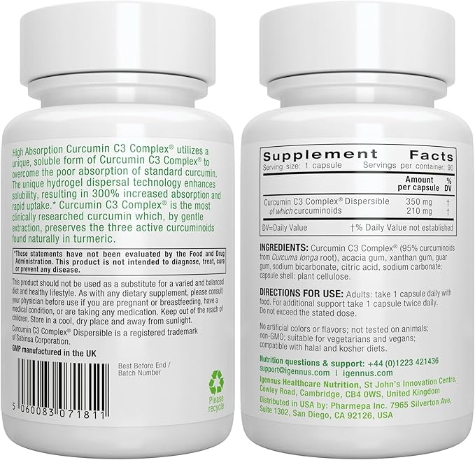 Daily Vitamin D3 + High Absorption Curcumin C3 Complex Vegetarian Bundle 365 2000iu Vitamin D3 Tablets + 300% Greater Absorption Curcuminoids with Rapid Uptake by Igennus