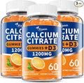 (3 Pack)Calcium Citrate 1200mg with Vitamin D3 Gummies for women &amp MenCalcium Citrate Supplement for Bone &amp Teeth SupportHigh Absorption-Easy to Digest Sugar FreeVeganOrange Flavor90 Day