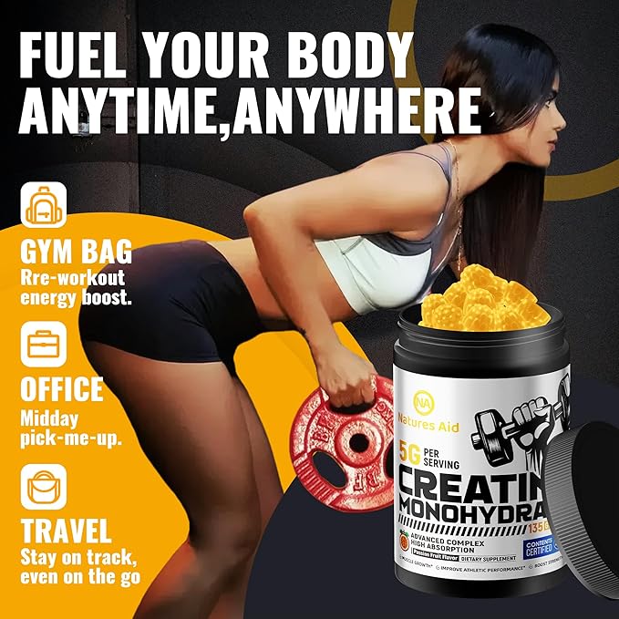 Creatine Monohydrate Gummies – Pre-Workout Energy &amp Muscle Growth Support for Men &amp Women | Passion Fruit Electrolyte Gummies (135 Count)