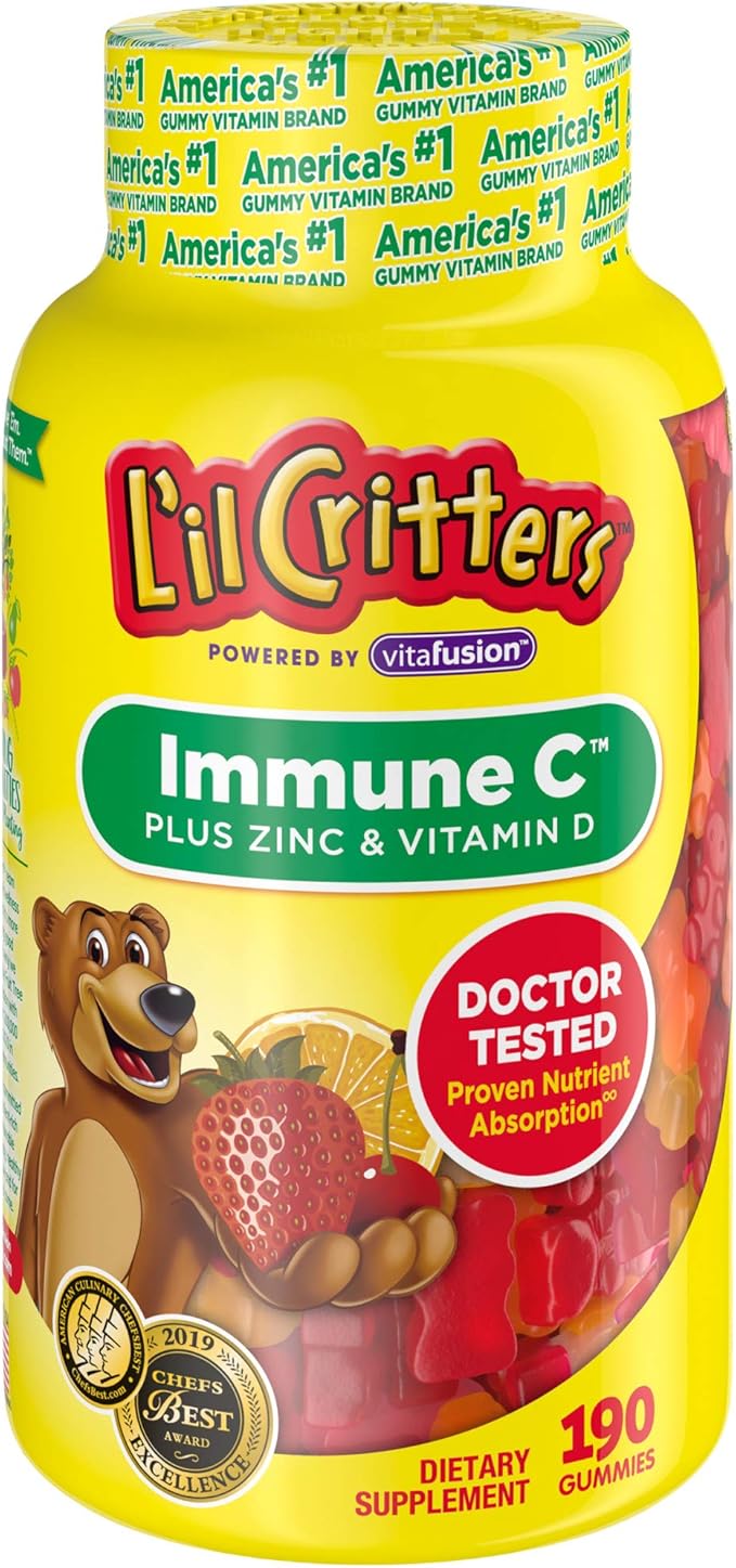 L’il Critters Fiber Daily Gummy Supplement for Kids for Digestive Support Berry and Lemon Flavors &amp Immune C Daily Gummy Supplement Vitamin for Kids for Vitamin C D and Zinc for Immune Support