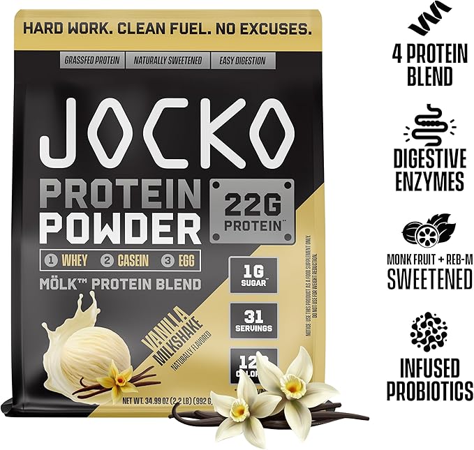 Jocko Fuel Whey Protein Powder Vanilla Daily Greens Peach