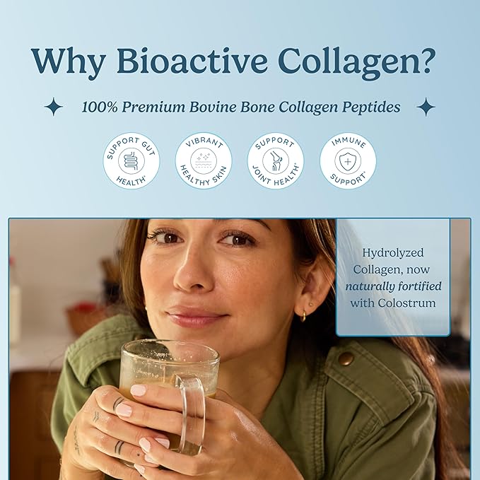 WONDERCOW Collagen Peptides Powder w/Bovine Colostrum Naturally-Sourced Hydrolyzed Bone Collagen Powder Hair Skin Nail &amp Joint SupportType I &amp III Grass-Fed Collagen Supplements for Women &