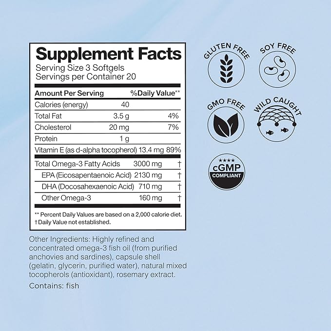 Omax3 Pro-Strength Ultra-Pure Omega-3 Fish Oil - 1000 mg - Maximum Professional Joint &amp Muscle Support - EPA DHA - NSF Certified - 60/per Softgel Blister (Pack of 2)