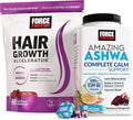 FORCE FACTOR Hair Growth Accelerator Soft Chews Lustriva &amp Biotin to Promote Thicker Stronger Fuller Hair Hair Growth Vitamins for Women + Amazing Ashwa Complete Calm with KSM-66 Ashwagandha