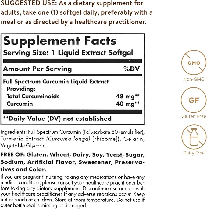 Solgar Full Spectrum Curcumin - 105 LiCaps - Superior Absorption - Brain Joint &amp Immune Health - Vegan Gluten-Free Non-GMO Dairy Free - 105 Servings