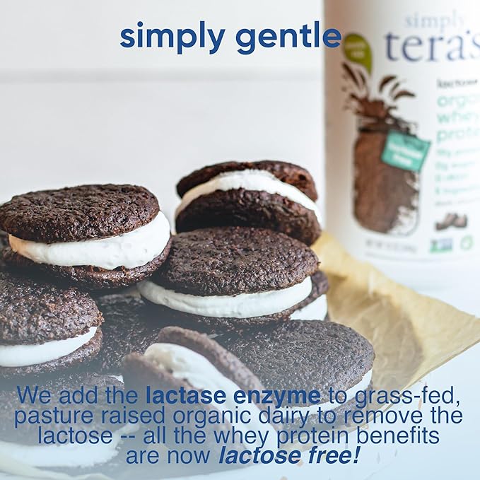 Simply tera's Lactose Free Organic Whey Protein Powder - Lactose Free Dark Chocolate 19g of Protein Per Serving Non-GMO Gluten-Free rBGH-Free Kosher - 12 Oz