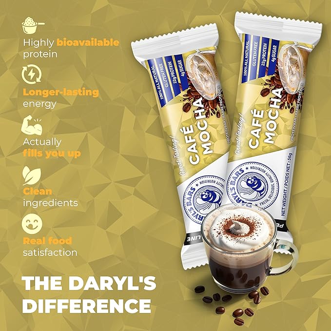 Daryl's Bars Café Mocha On the Go Whey Protein Bars Gluten Free 22gr of Protein Snack Meal Replacement Pack of 1