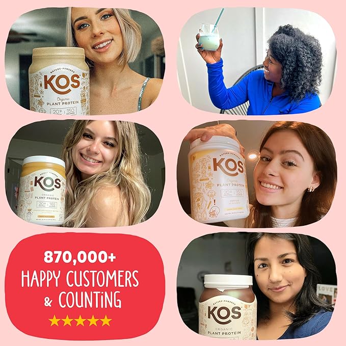KOS Vegan Protein Powder Strawberries &amp Cream USDA Organic - Low Carb Pea Protein Blend Plant Based Superfood with Vitamins &amp Minerals Gluten Free - Meal Replacement for Women &amp Men - 2