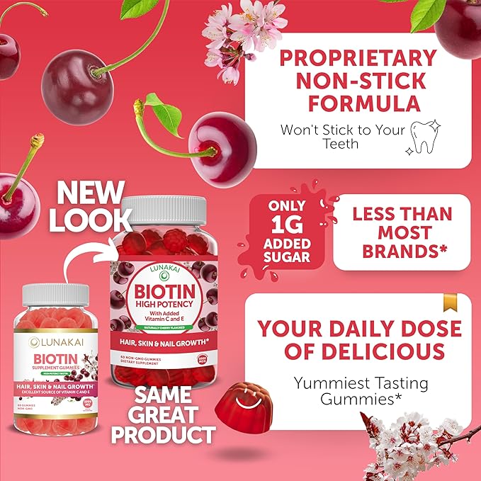 Lunakai Biotin and Vitamin B12 Gummies Bundle - Hair Skin and Nails Growth Gummies with Vitamin C and E - Non-GMO &amp Vegan Supplement for Energy Support and Bone Health - 30 Days Supply