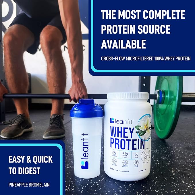 LeanFit WHEY Protein Natural Vanilla – 100% Whey Protein Powder 24g Protein Per Serving – Grass-Fed Gluten-Free Low Carb BCAAs Amino Acid – 23 Servings 1.83 Pound Tub