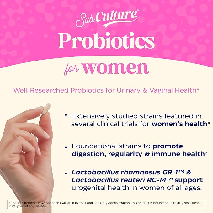 Enzymedica SubCulture Probiotics for Women 50 Billion CFU Vaginal &amp Urinary Health Immune and Digestive Support 30 Capsules
